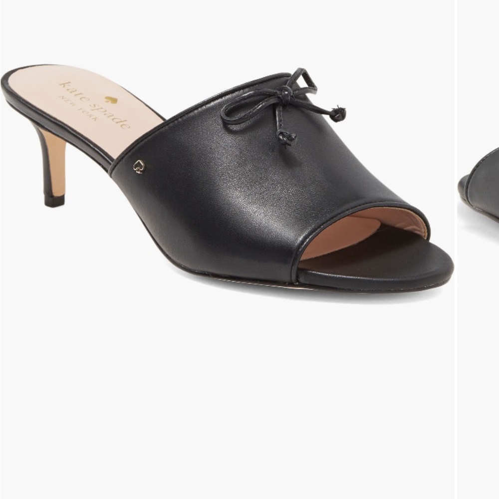 kate spade Black Leather Open-Toe Kitten Heel Sandals